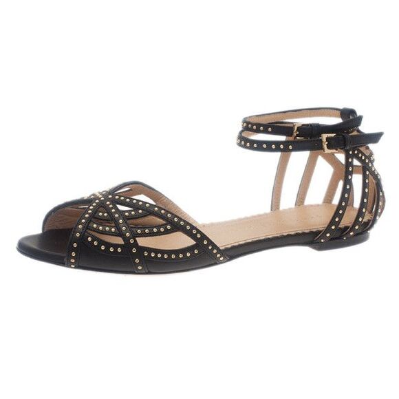 Charlotte Olympia Black Studded Leather Octavia Strappy Sandals Size 35.5 - Picture 1 of 4